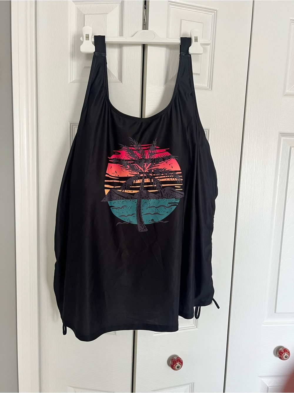 BloomChic Black Swim Top with Sunset Palm Graphic
